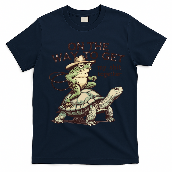 On The Way To Get My Shit Togther Cowboy Frog Turtle T-Shirt - Navy Blue