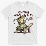 On The Way To Get My Shit Togther Cowboy Frog Turtle T-Shirt - White