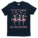 Octover We Wear Pink Breast Cancer Halloween Dancing Skeletons T-Shirt - Navy