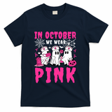 October We Wear Rn Nurse Ghost Halloween Breast Cancer Cool Gift T-Shirt - Navy