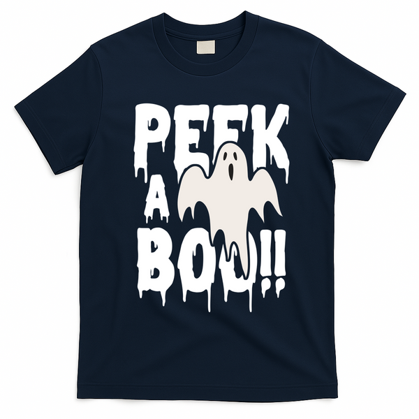 Peek A Boo Halloween Ghost T-Shirt - Navy Blue