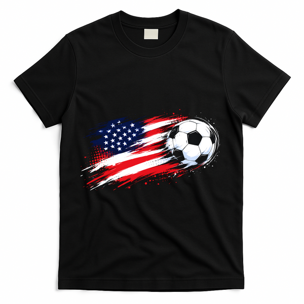 Patriotic American Flag Soccer USA Ball T-Shirt - Black