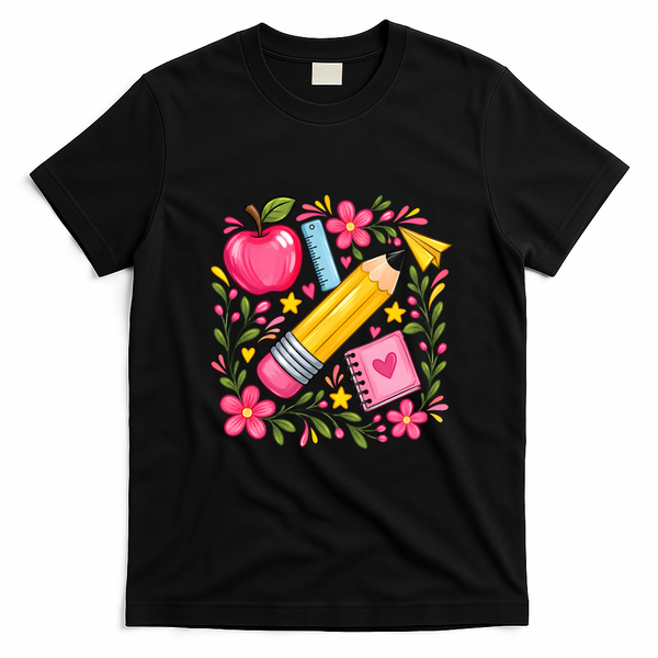 Pencil Apple School Teachers Educators And Students T-Shirt - Black
