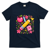 Pencil Apple School Teachers Educators And Students T-Shirt - Navy Blue