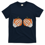 Pumpkin Boobies Skeleton Hands Funnys Funny Halloween Funny T-Shirt - Navy Blue