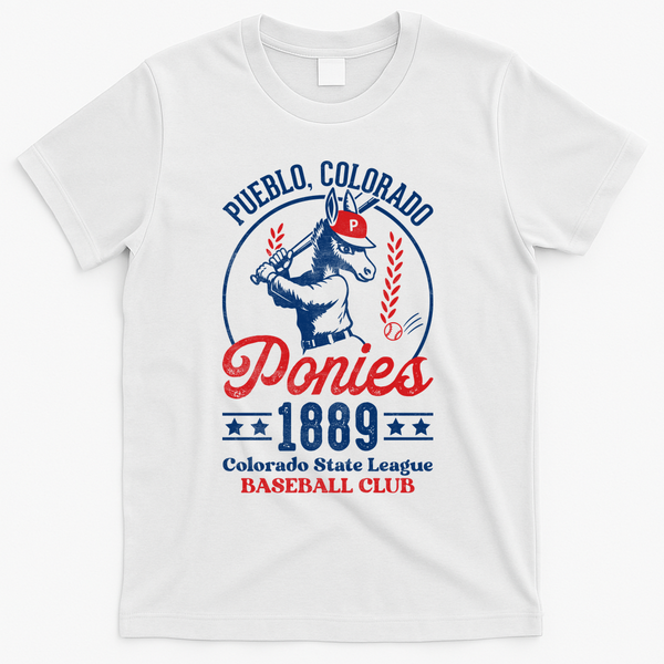 Pueblo Colorado Ponies 1889 Vintage Baseball Club Team T-Shirt - White