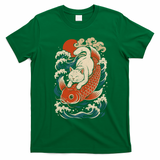 Playful Cat Riding a Koi Fish in Waves T-Shirt - Irish Green