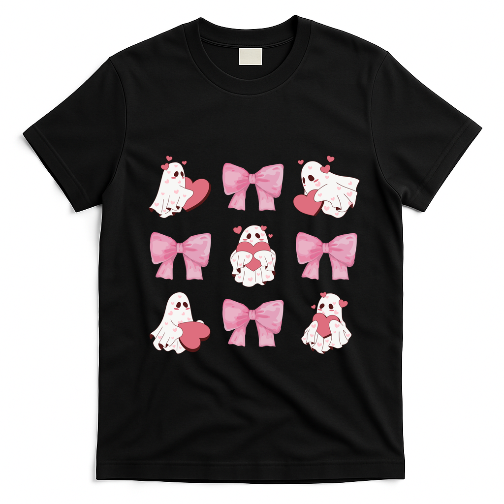 Pink Coquette Spooky Girly Halloween T-Shirt - Black
