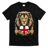 Proud England Lion Engaging Heart English Flag Emblem Gift T-Shirt - Black
