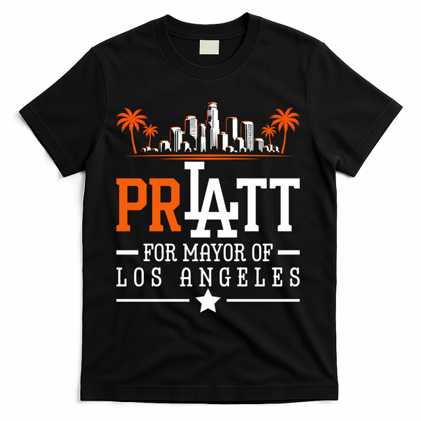 Pratt For Mayor Of Los Angeles City Skyline T-Shirt - Black
