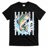 Pastel Fishing Retro Striped  T-Shirt - Black