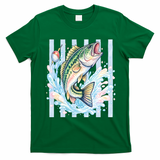 Pastel Fishing Retro Striped  T-Shirt - Irish Green