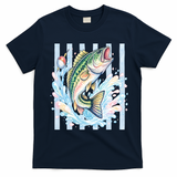 Pastel Fishing Retro Striped  T-Shirt - Navy Blue