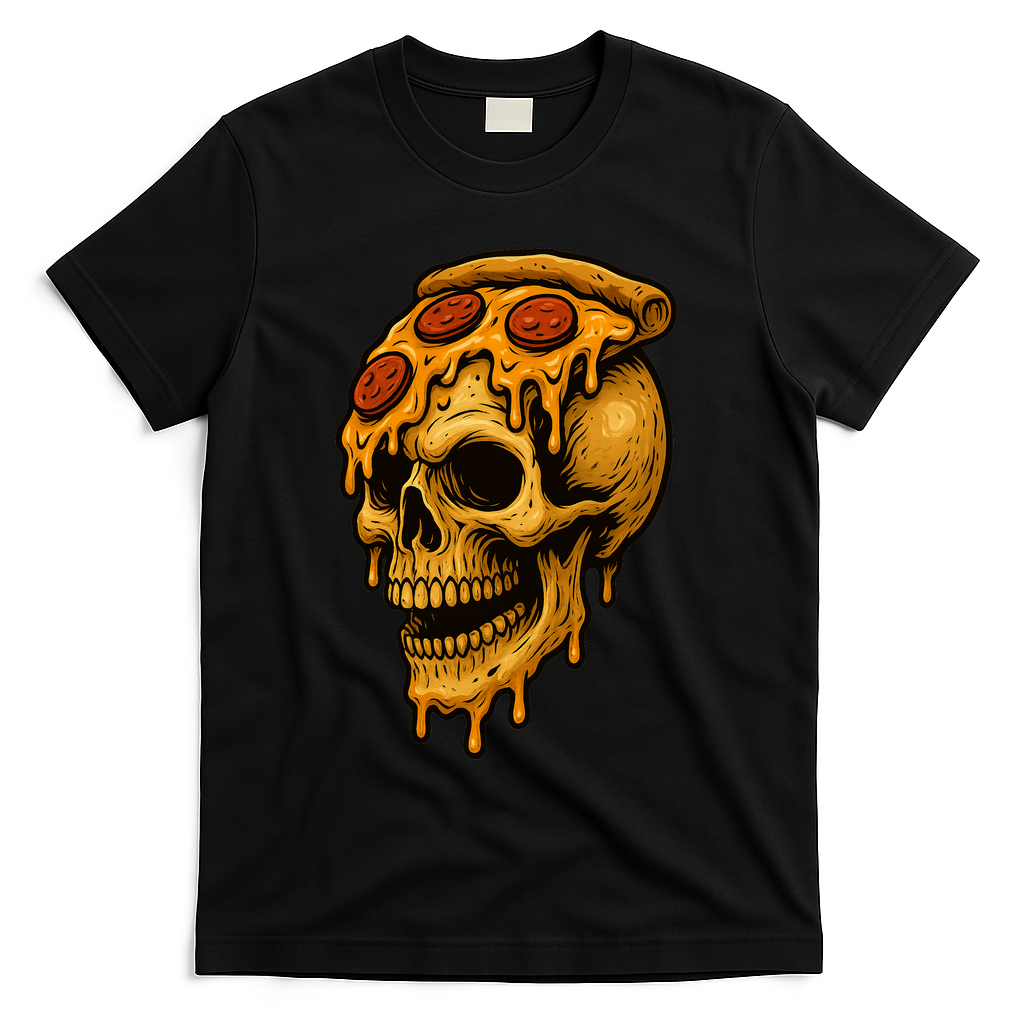 Pizza Food Skull Horror T-Shirt - Black