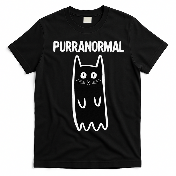 Purranormal Ghost Cat Paranormal Halloween Kitty Cat T-Shirt - Black