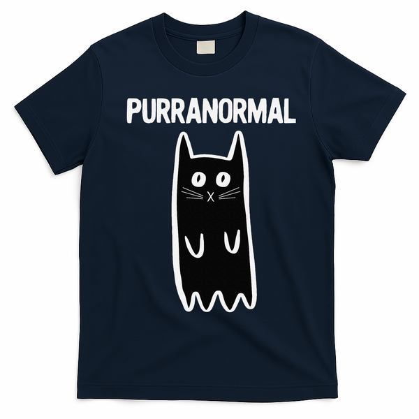 Purranormal Ghost Cat Paranormal Halloween Kitty Cat T-Shirt - Navy Blue