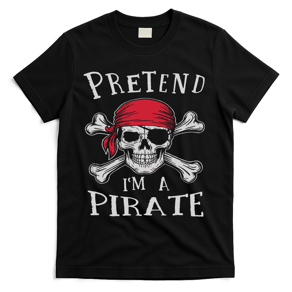 Pretend I'm A Pirate Funny Lazy Halloween Matching Costume T-Shirt - Black