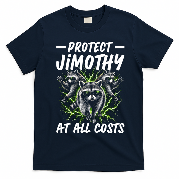 Protect Jimothy At All Cost Funny Raccoon Meme T-Shirt - Navy Blue