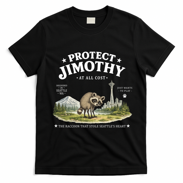 Protect Jimothy At All Cost Funny Raccoon T-Shirt - Black