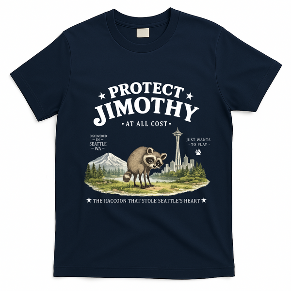Protect Jimothy At All Cost Funny Raccoon T-Shirt - Navy Blue