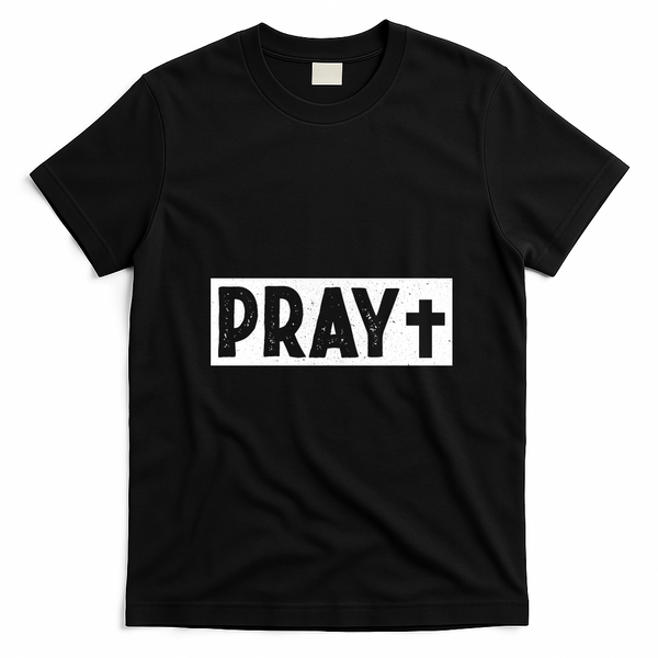 Pray Logo Christian Cross T-Shirt - Black