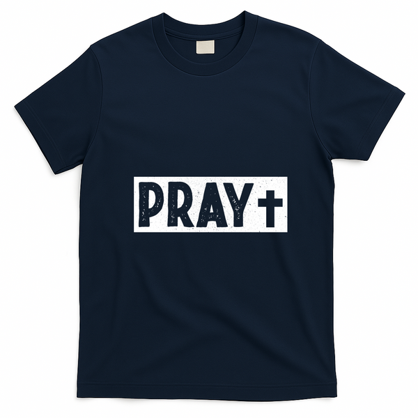 Pray Logo Christian Cross T-Shirt - Navy Blue