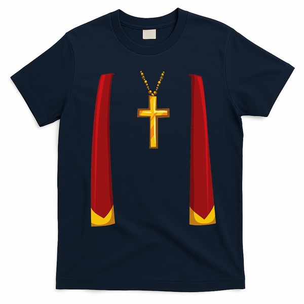 Priest Lazy DIY Halloween Costume Minister Pastor Preacher T-Shirt - Navy Blue