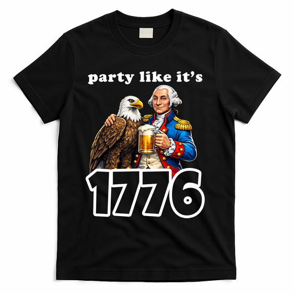 Party Like It's 1776 George Washington Bald Eagle T-Shirt - Black