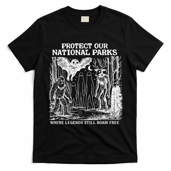 Protect Our National Parks Mothman Cryptid Weirdcore Horror T-Shirt - Black