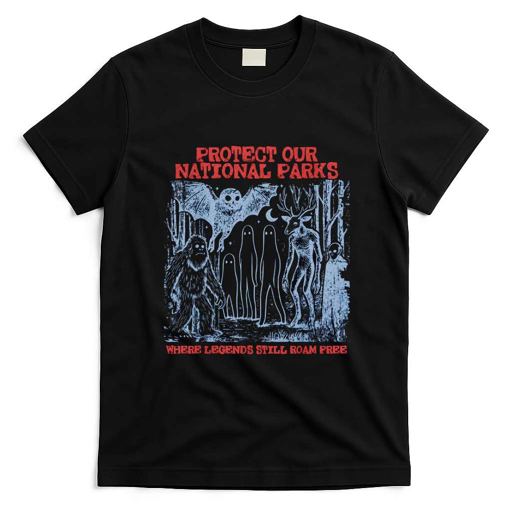 Protect Our National Parks Mothman Cryptid Horror T-Shirt - Black