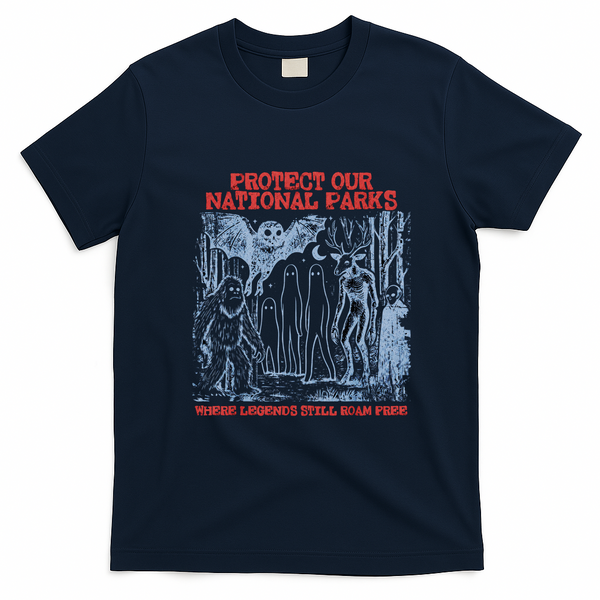 Protect Our National Parks Mothman Cryptid Horror T-Shirt - Navy Blue