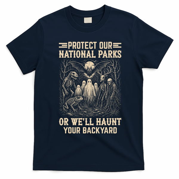 Protect Our National Parks Ghost Halloween Funny Haunting T-Shirt - Navy Blue