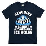 Penguin Protest Anti Authoritarian Ice Hole T-Shirt - Navy Blue