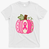 Patchwork Pumpkin Cancer Autumn Fall Halloween T-Shirt - White