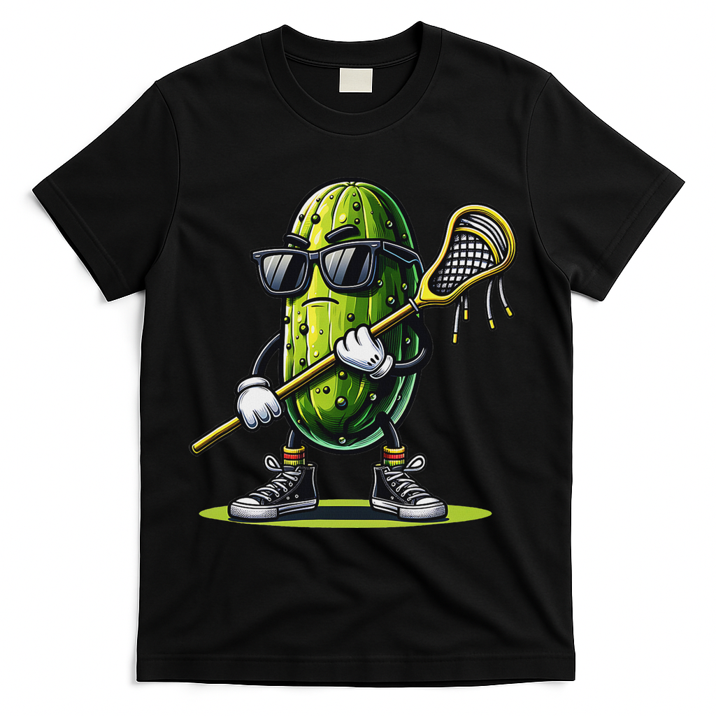 Pickle Playing Lacrosse Funny Sports Trendy For T-Shirt - Black