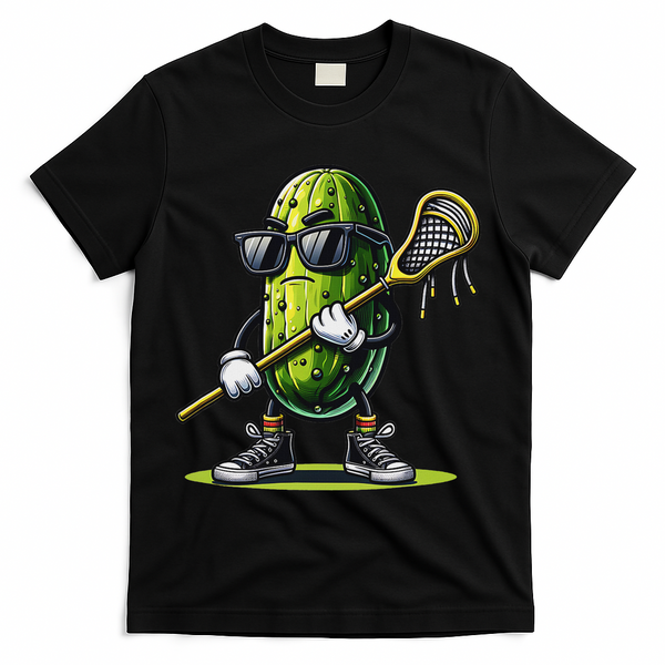 Pickle Playing Lacrosse Funny Sports Trendy For T-Shirt - Black