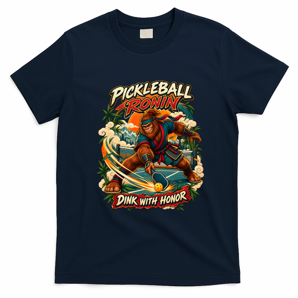 Pickleball Ronin Bigfoot Samurai – Dink With Honor T-Shirt - Navy Blue