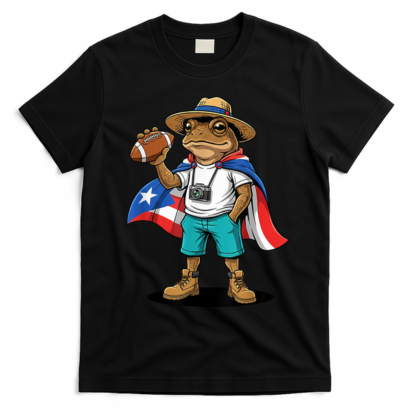 Puerto Rico Coqui Frog Funny Football T-Shirt - Black