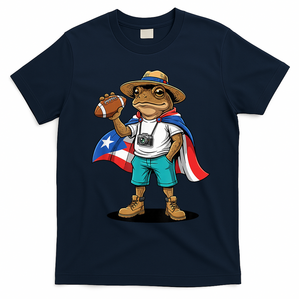 Puerto Rico Coqui Frog Funny Football T-Shirt - Navy Blue