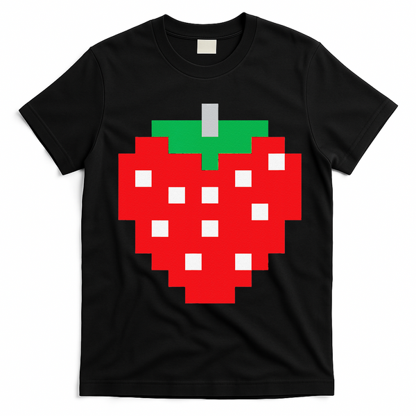 Pixel Strawberry 80s Video Game Halloween Costume T-Shirt - Black