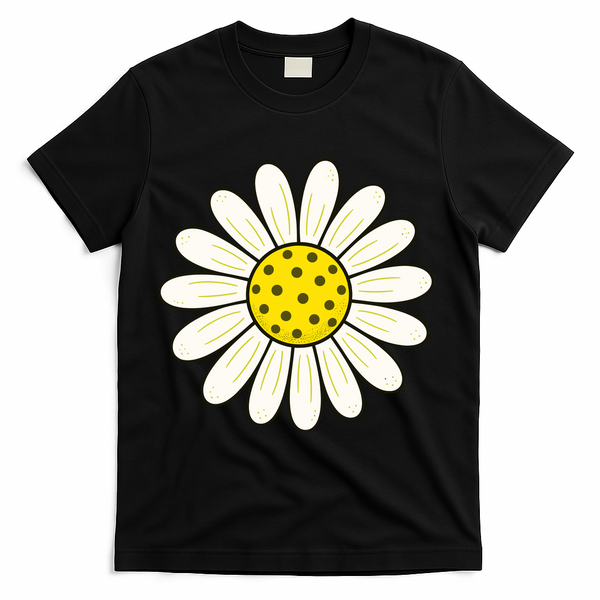 Pickleball Sun Flower Daisy T-Shirt - Black