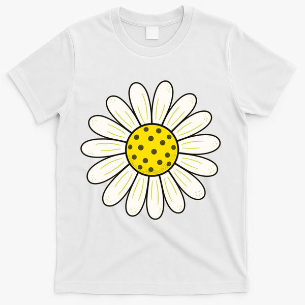 Pickleball Sun Flower Daisy T-Shirt - White