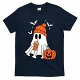 Pumpkin Spice Ghost Spooky Season T-Shirt - Navy Blue