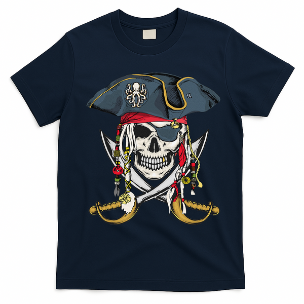 Pirate Skull Halloween Littlens T-Shirt - Navy Blue