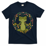 Peace Sign Yoga Frogs Cool Peace Frog Floral T-Shirt - Navy