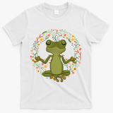 Peace Sign Yoga Frogs Cool Peace Frog Floral T-Shirt - White