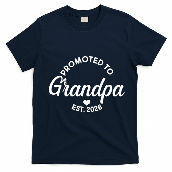 Promoted To Grandpa EST 2026 T-Shirt - Navy Blue