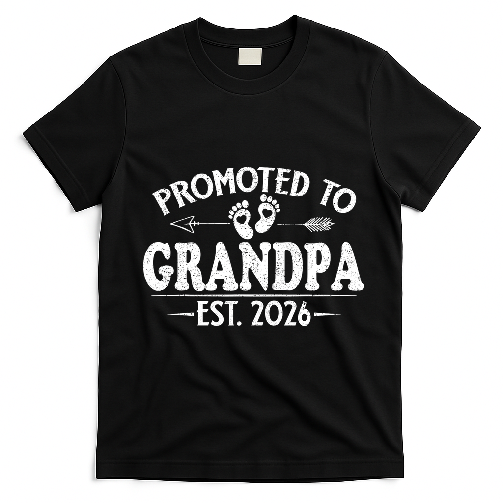 Promoted To Grandpa EST 2026 Vintage Arrow T-Shirt - Black