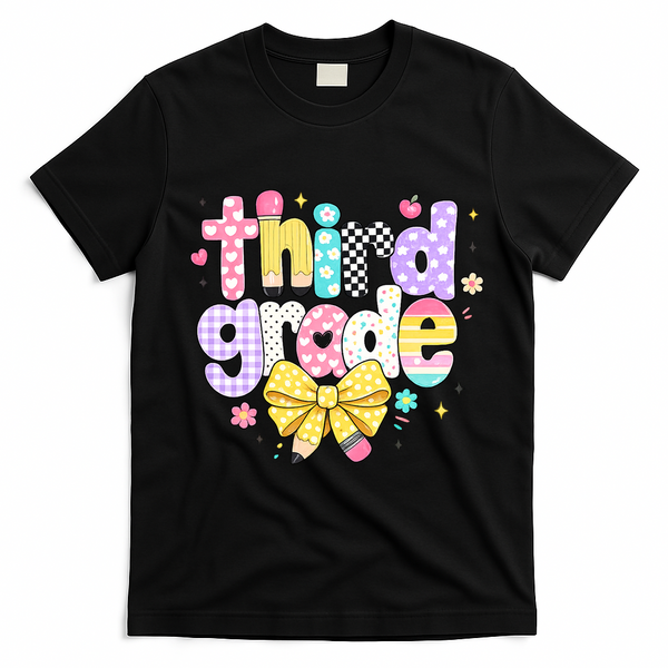 Preppy Third Grade Teacher 3rd Grade Back To School T-Shirt - Black