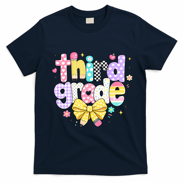 Preppy Third Grade Teacher 3rd Grade Back To School T-Shirt - Navy Blue